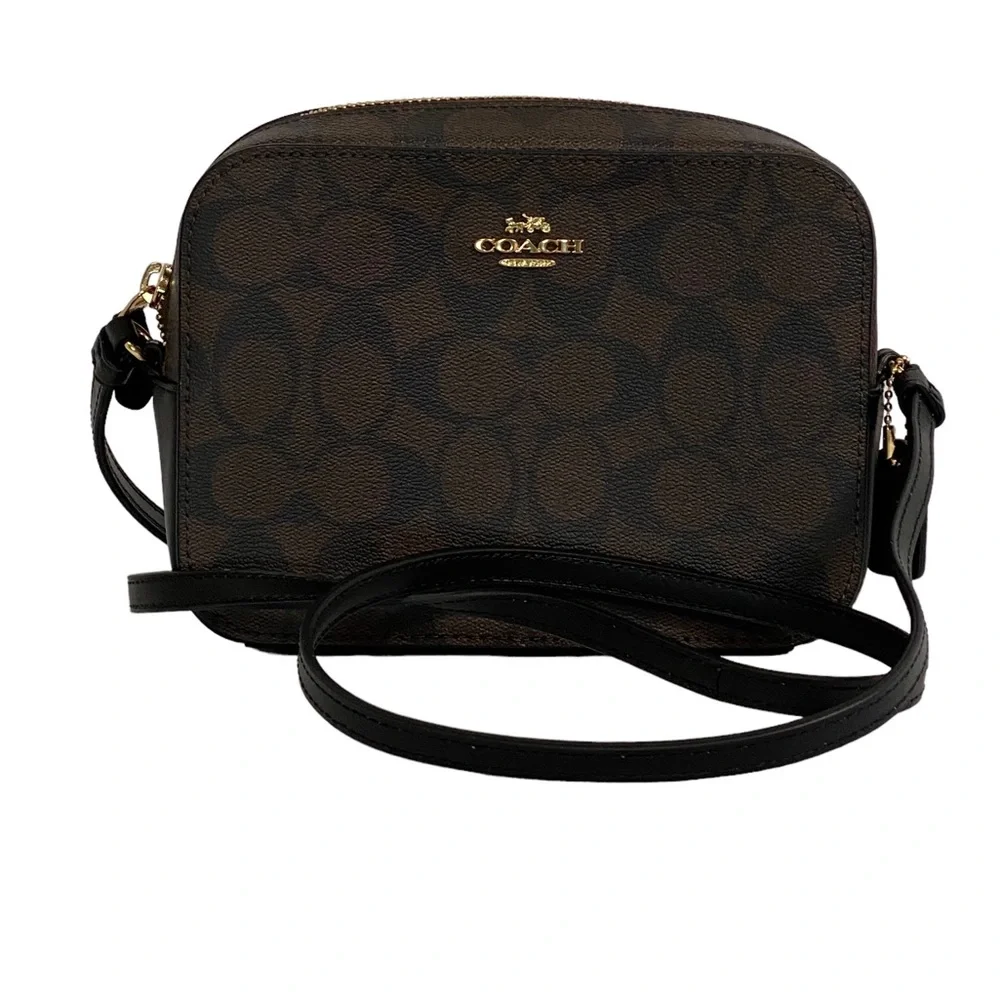 Coach Signature Canvas Mini Camera Bag for Women, Black/Brown